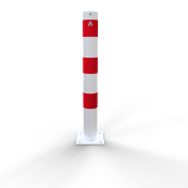 Barrier posts | Steel tube  102 x 2,9 mm | stationary, to be fixed by plugs | hot-dip galvanized and white coatedwith three red reflecting stripes | without eyelet